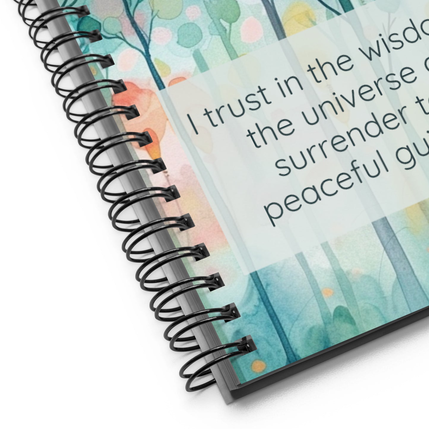 Peaceful Intentions Affirmation spiral notebook, "I trust in the wisdom of the universe and surrender to its peaceful guidance.”, 140 dotted pages