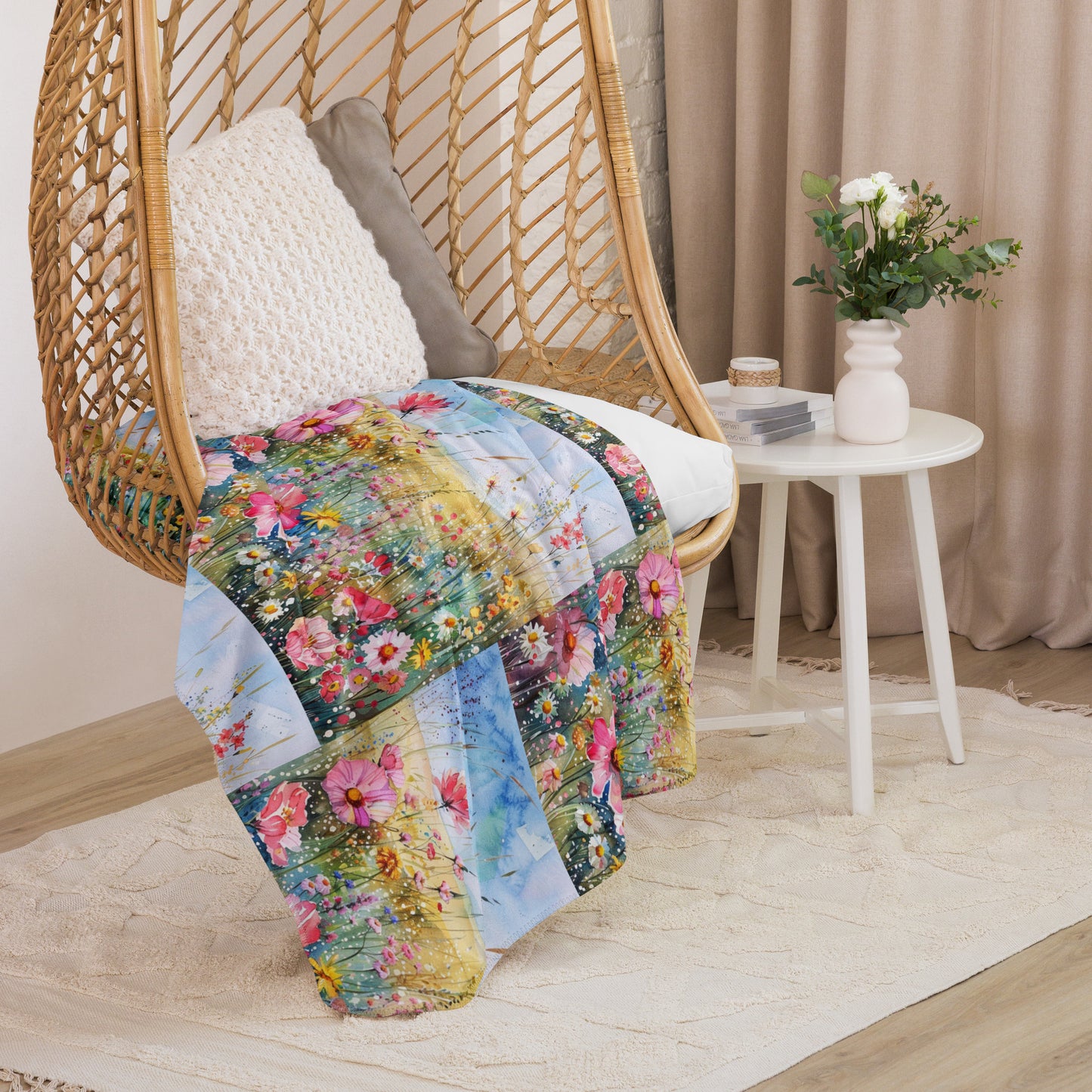 Sherpa blanket, soft, elegant, floral design, multicolor