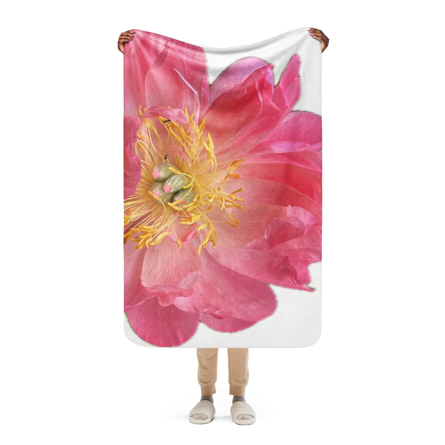 Peony Sherpa blanket. elegant, soft touch