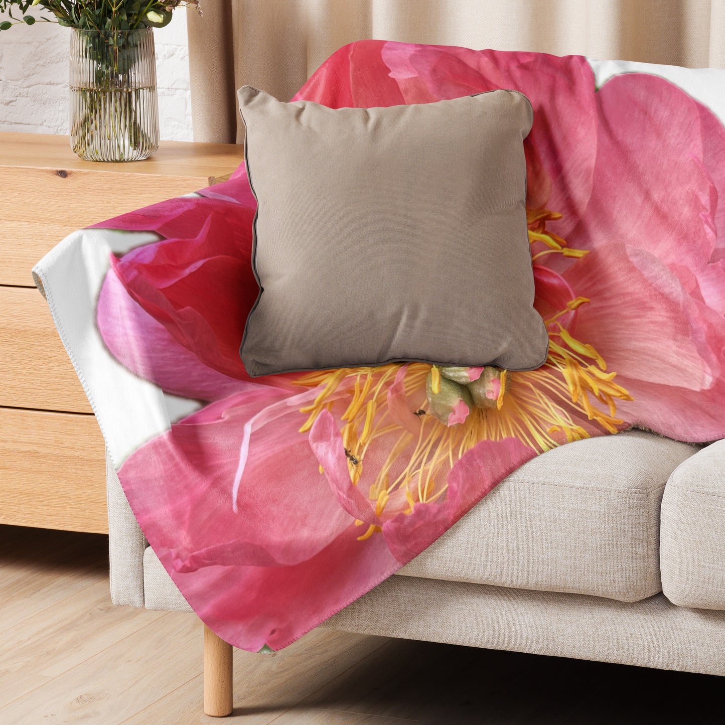 Peony Sherpa blanket. elegant, soft touch