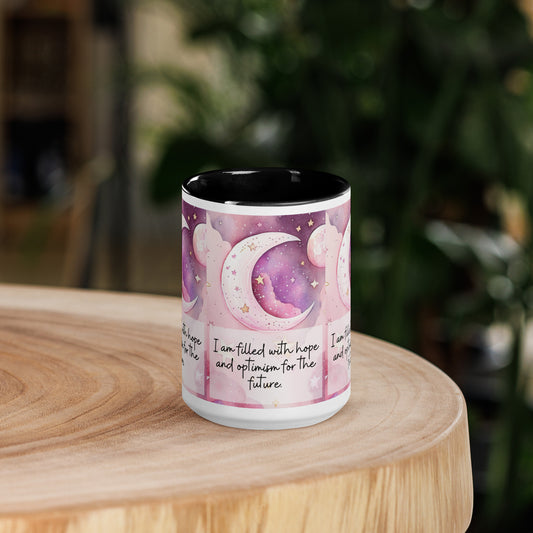 Mug with Color Inside, positivity mug, I am filled with hope and optimism for the future,