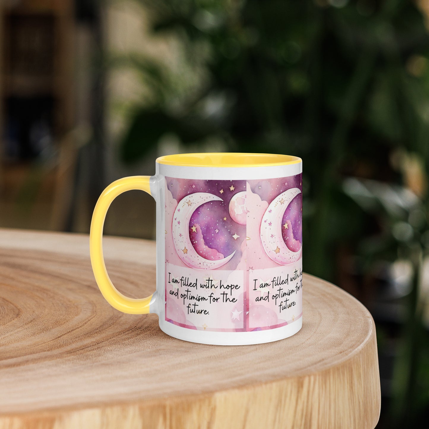 Mug with Color Inside, positivity mug, I am filled with hope and optimism for the future,