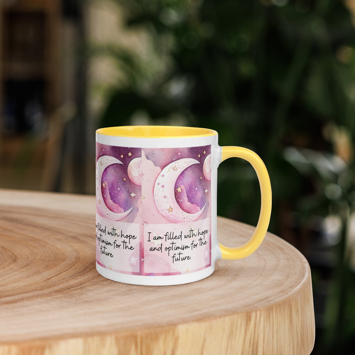 Mug with Color Inside, positivity mug, I am filled with hope and optimism for the future,