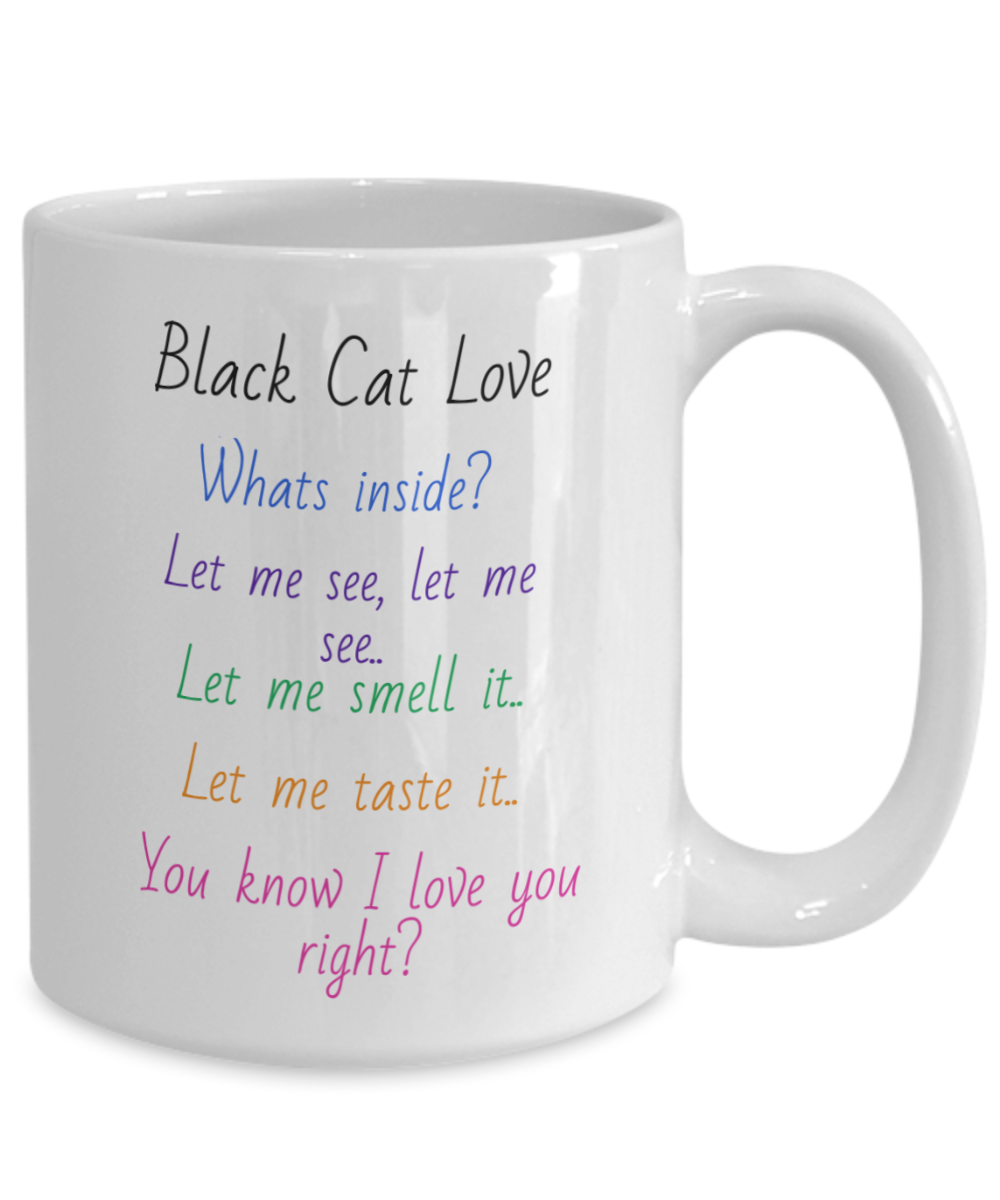 Black cat love, let me taste, smell, see it, I love you, 11oz mug, image of black cat, 15oz, gift for cat lovers, cat parent, cat momma, cat pappa