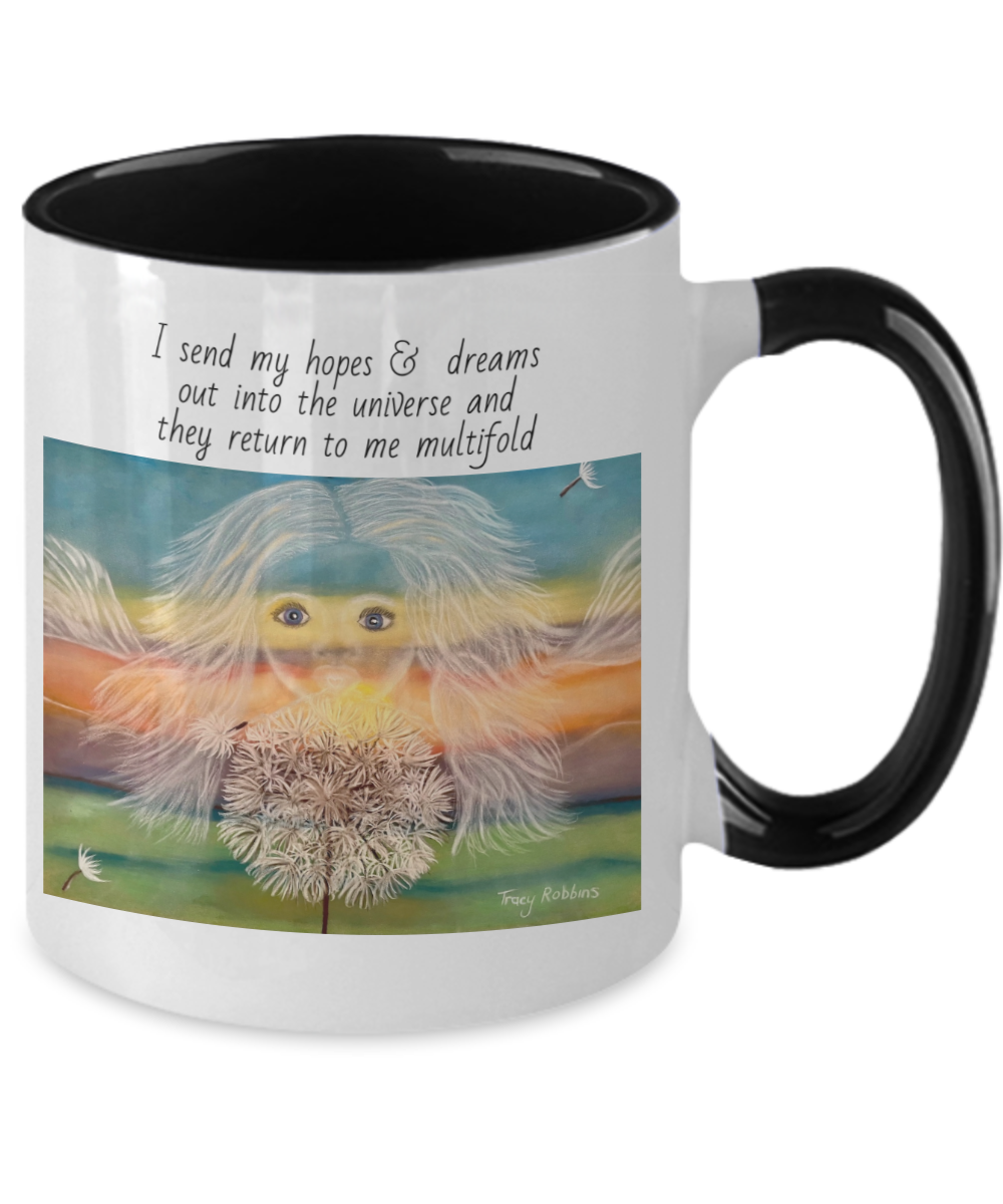 Two tone coffee mug, affirmations, hopes and dreams come true, gift for everyone