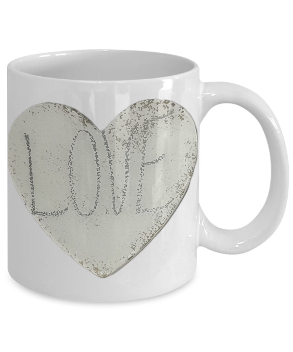 11oz love mug in black or white, stone look, love heart and text, gift for him or her, loved one