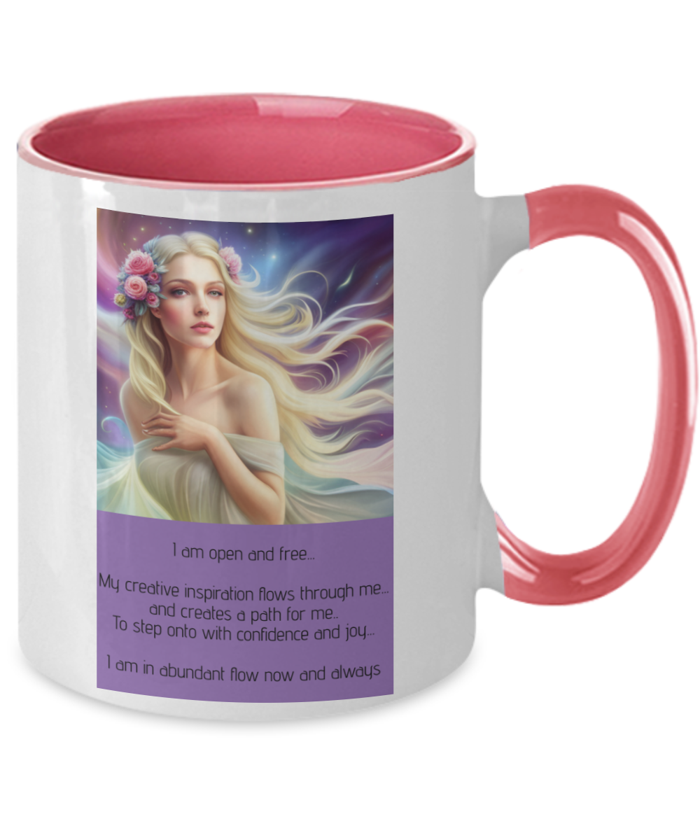 Two tone coffee mug, affirmation, confidence, open, free, flowing, inspiration, creativity, abundance