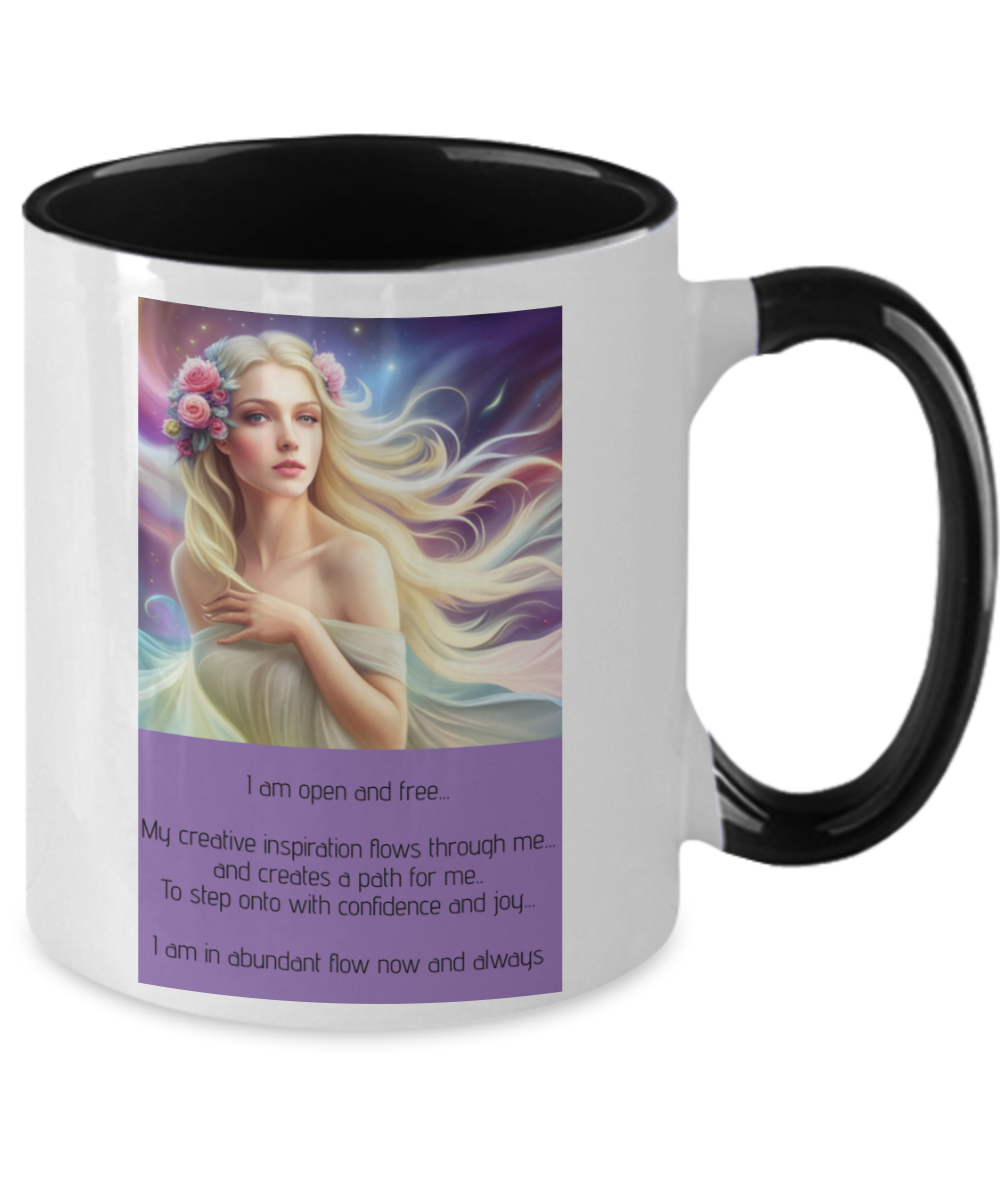 Two tone coffee mug, affirmation, confidence, open, free, flowing, inspiration, creativity, abundance