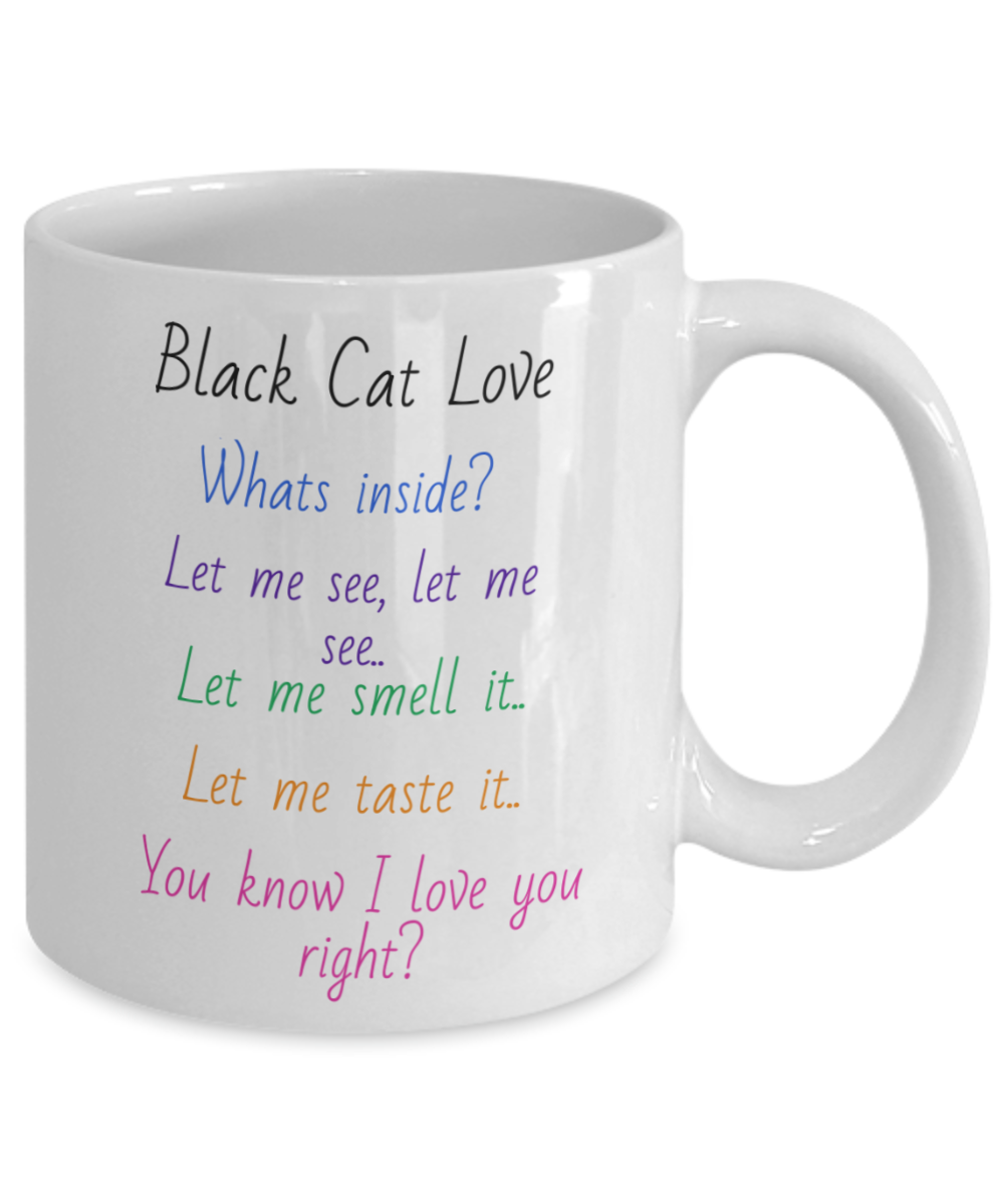 Black cat love, let me taste, smell, see it, I love you, 11oz mug, image of black cat, 15oz, gift for cat lovers, cat parent, cat momma, cat pappa