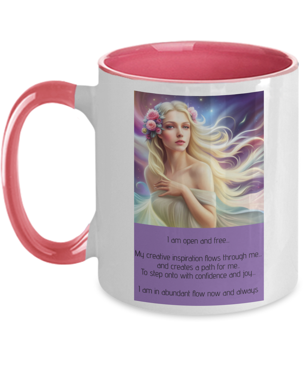 Two tone coffee mug, affirmation, confidence, open, free, flowing, inspiration, creativity, abundance