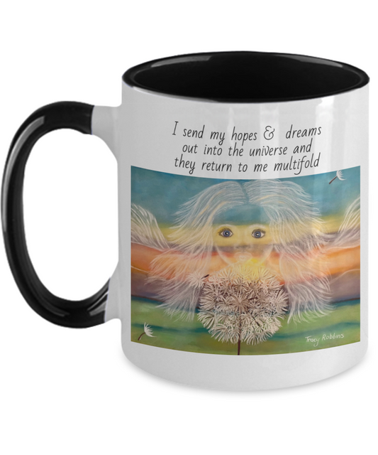 Two tone coffee mug, affirmations, hopes and dreams come true, gift for everyone