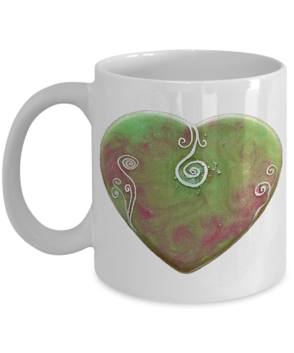 cleansing, clearing, detoxing mug, energised with light codes, heart shape, spiral, 11oz mug, coffee cup, spiritual