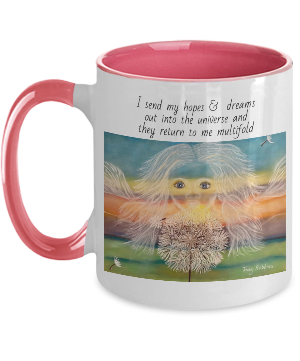 Two tone coffee mug, affirmations, hopes and dreams come true, gift for everyone