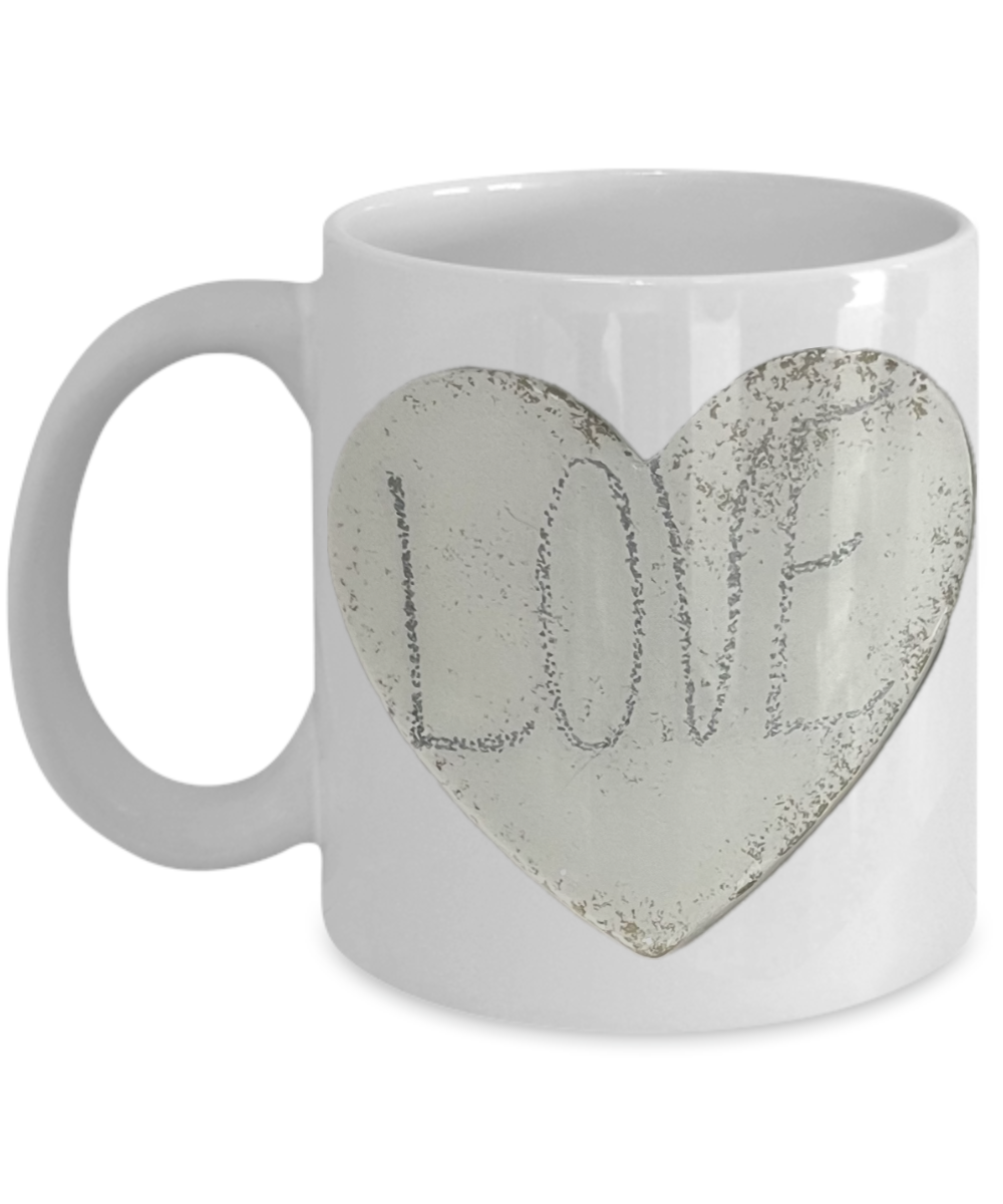 11oz love mug in black or white, stone look, love heart and text, gift for him or her, loved one