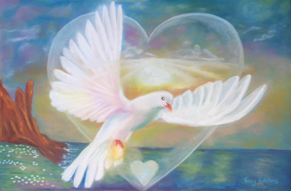 A4 or A3 Art Print, Framed or unframed- Healing Art - Illumination (Dove flying through heart portal with golden egg)