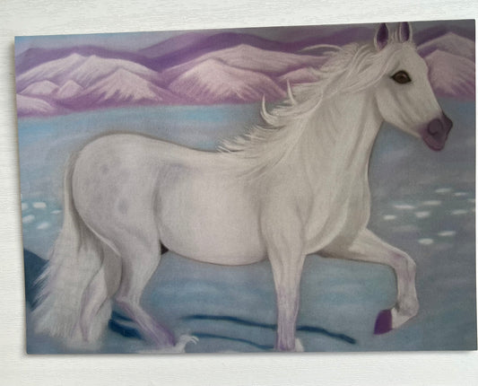 High vibrational Greeting card or set of 4 cards - Serenity ( White horse in snow)