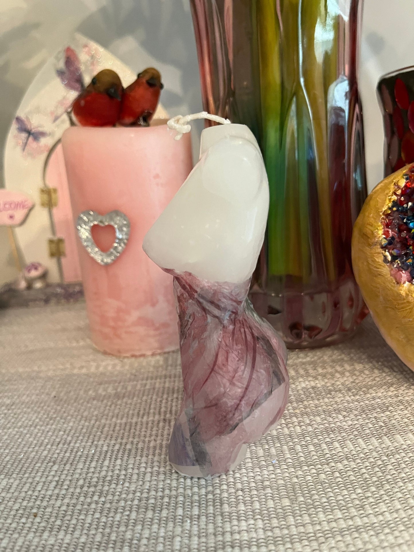 Naked lady figure candle pink rose