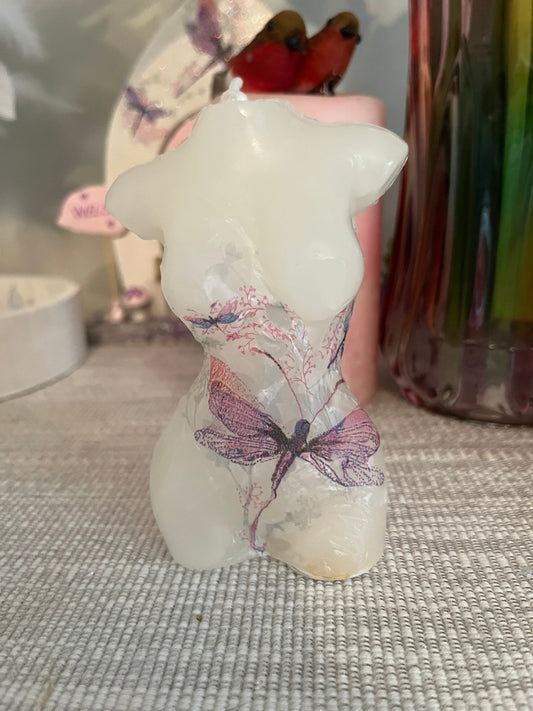 Naked lady figure candle dragonflies (front)