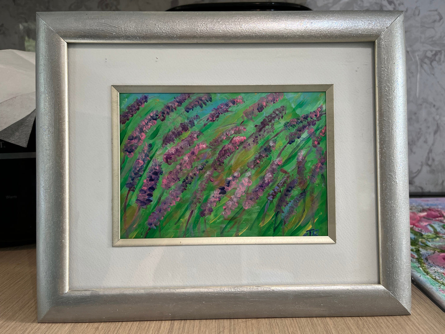 Windswept lavender flowers in frame ( original painting on acrylic)