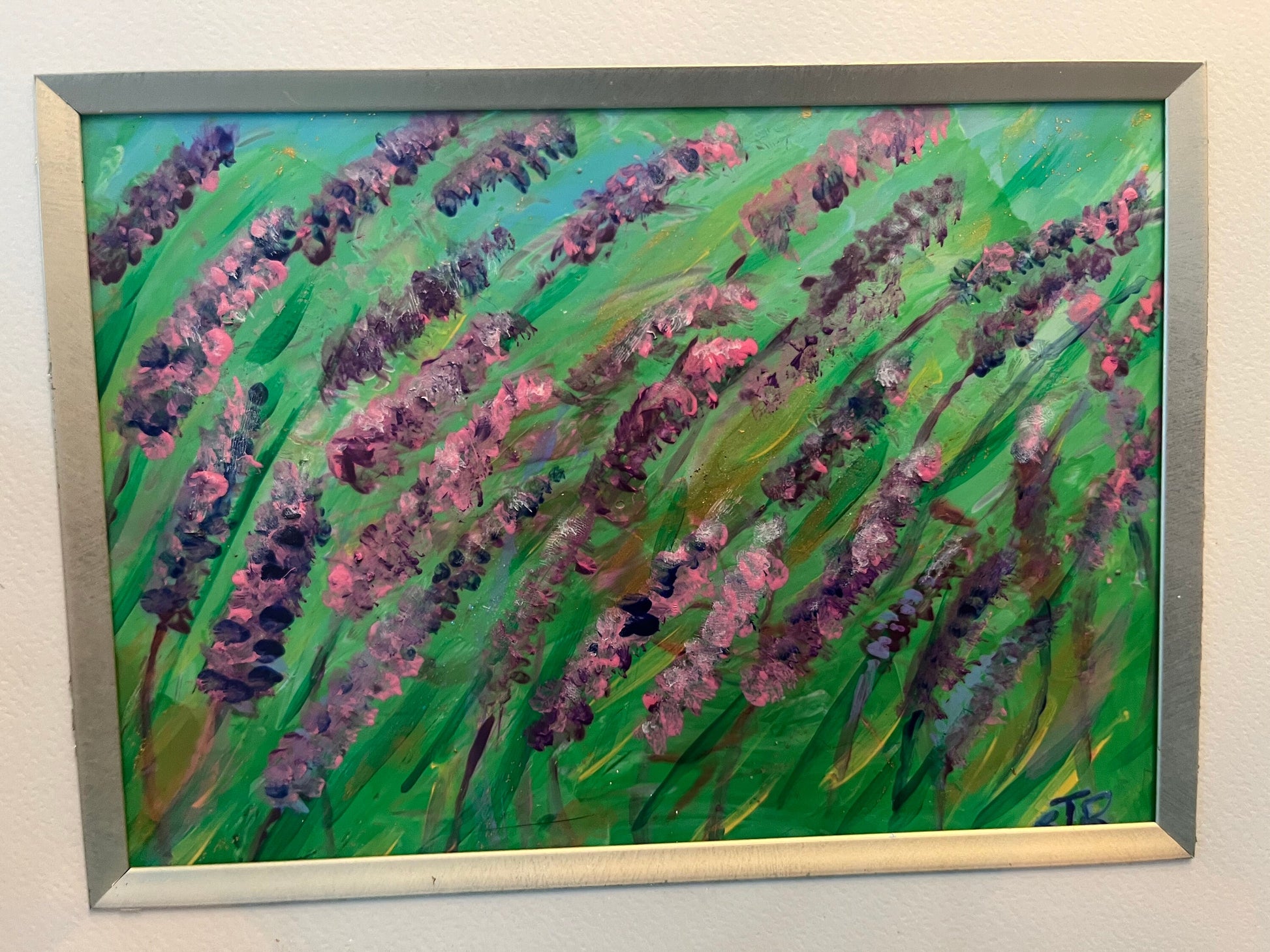 Windswept lavender flowers in frame ( original painting on acrylic)