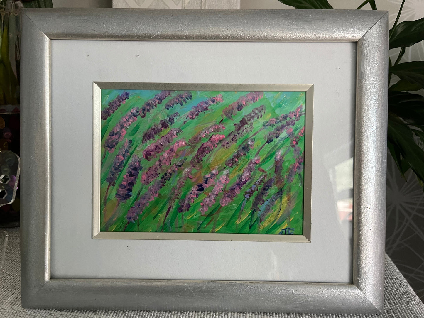 Windswept lavender flowers in frame ( original painting on acrylic)