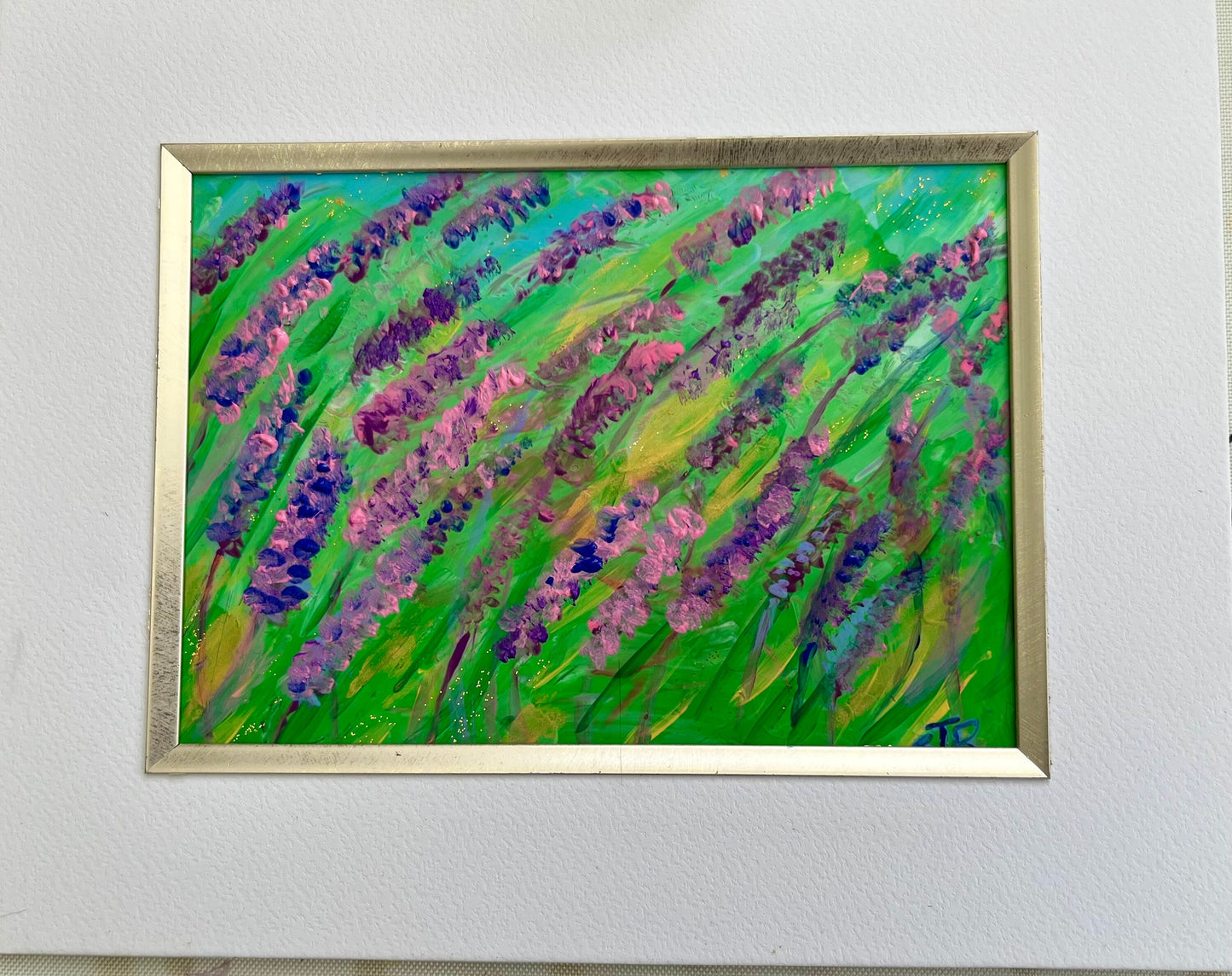 Windswept lavender flowers in frame ( original painting on acrylic)