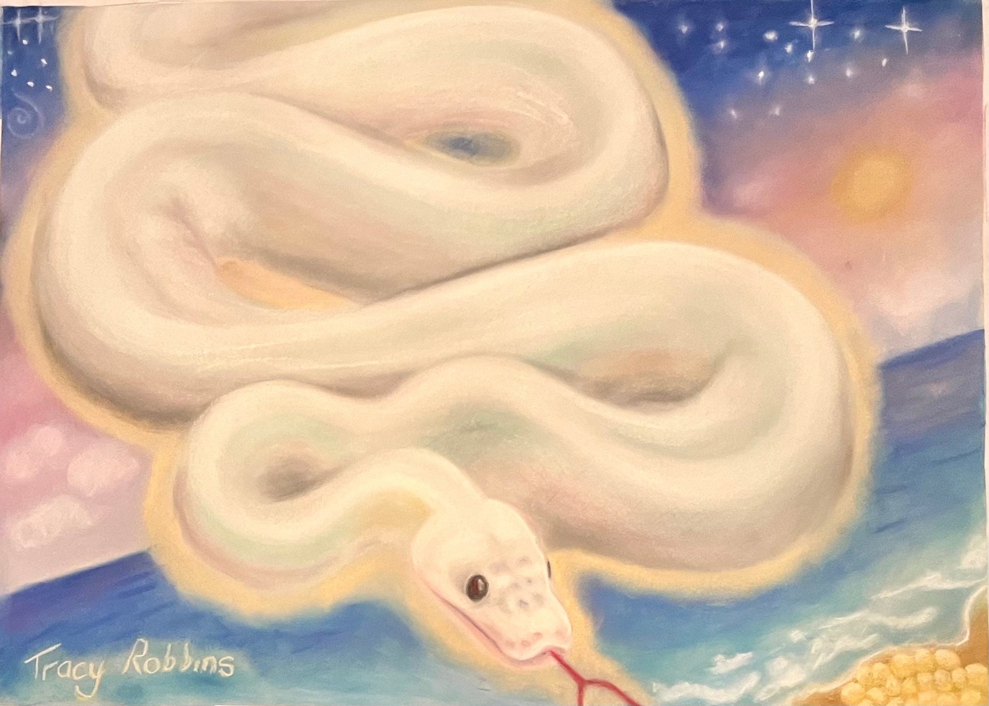 A4 or A3 Art Print- Healing Art Sacred Serpent (White luminescent snake representing kundalini energy ) ( version 1- whiter shade)