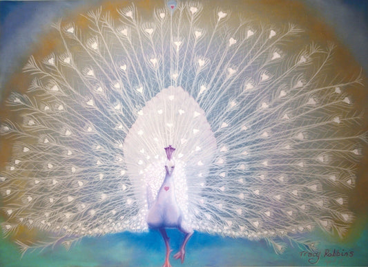 A4 or A3 Art Print- Healing Art Soul Purpose (white peacock with feather display)