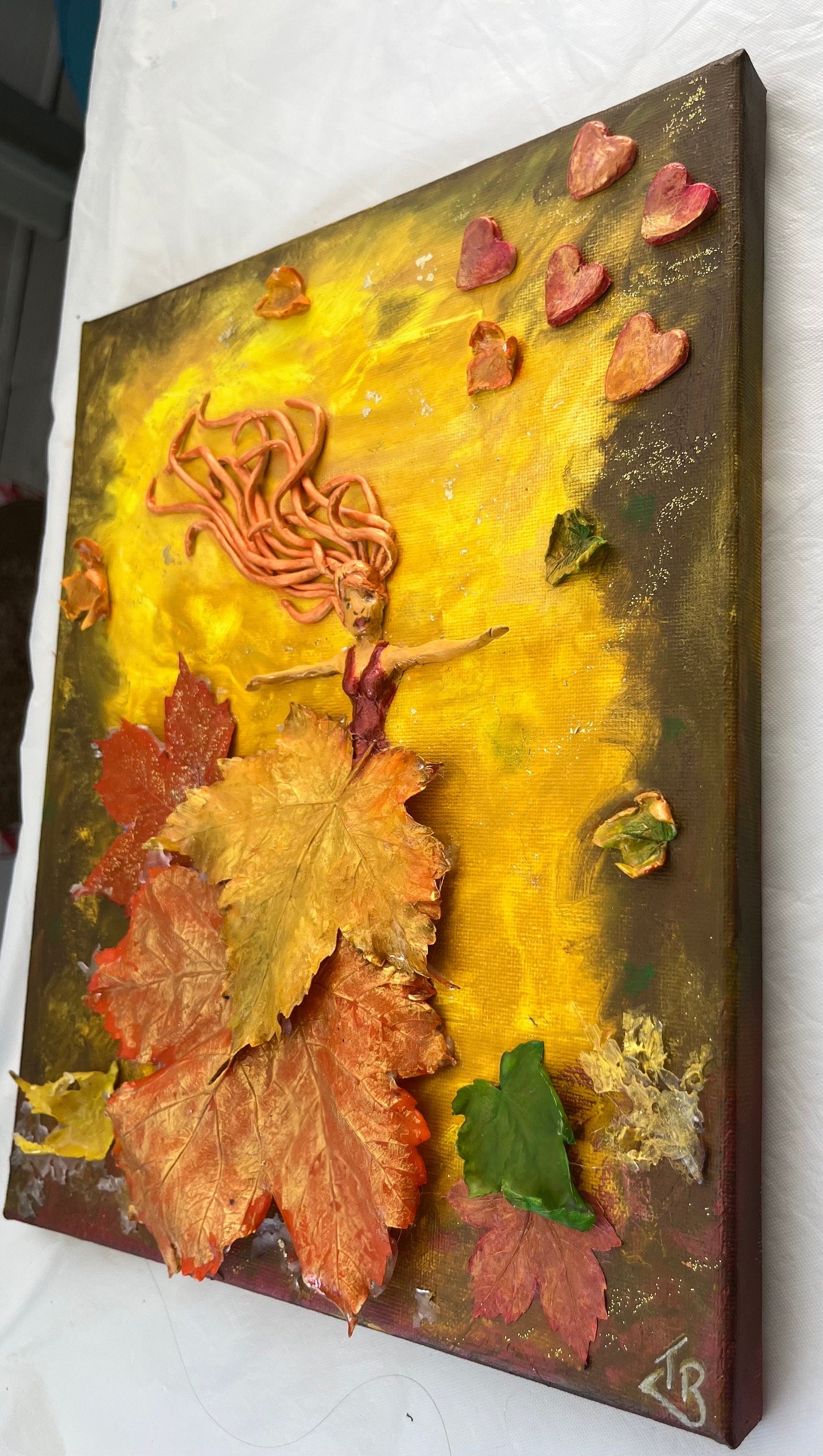 Autumn elemental with leaves 3D painting on canvas