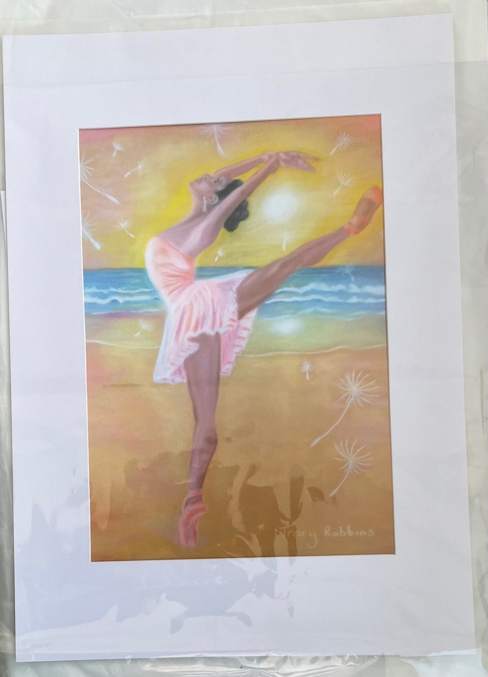 A4 Art Print with white Matt to fit A3 frame- Balance and Beauty (dancer in arabesque position on shore)