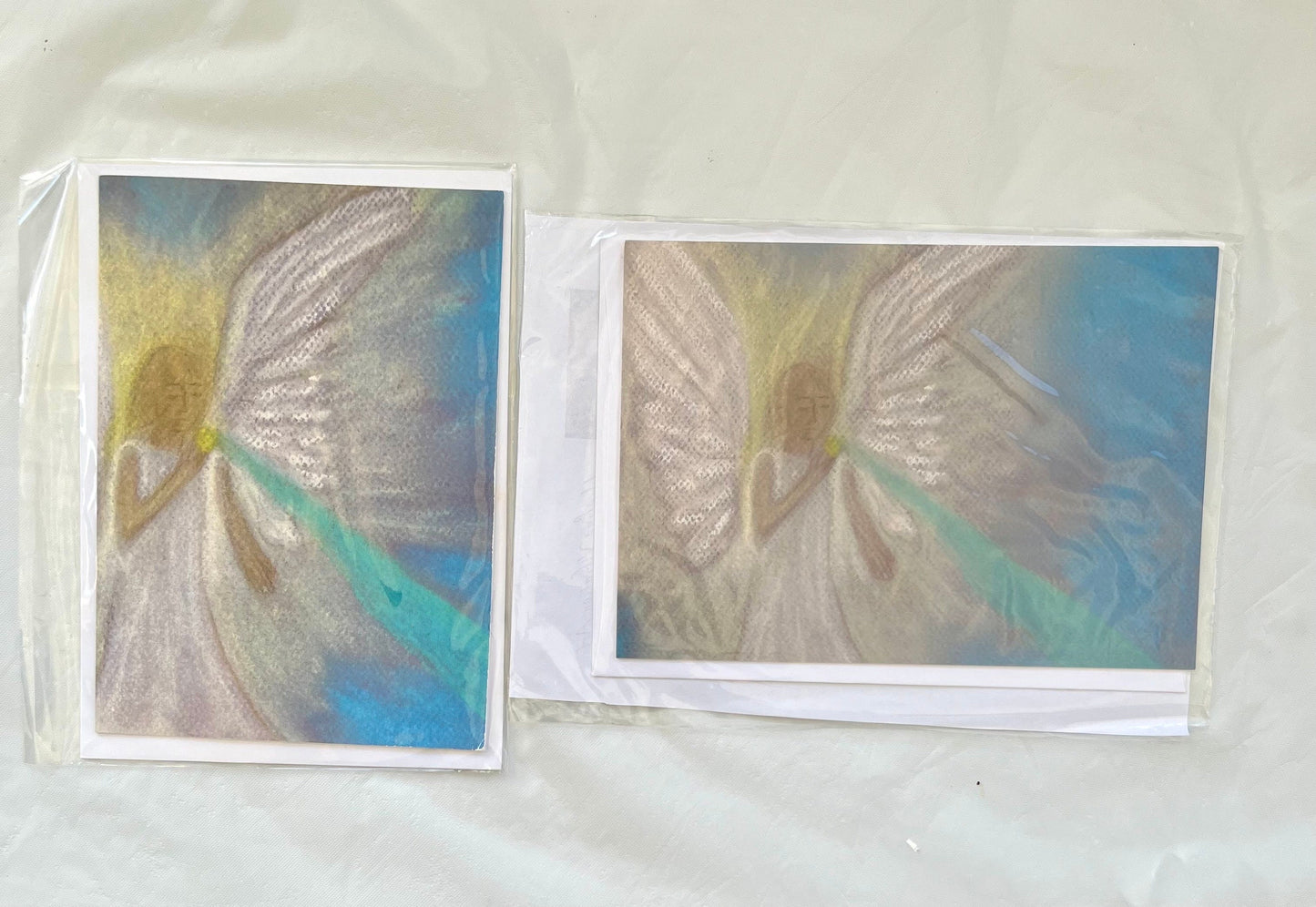 Greeting card or set of 4- Healing Art Angel blessings (Angel Raphael sending emerald green healing energy )