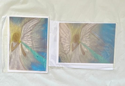 Greeting card or set of 4- Healing Art Angel blessings (Angel Raphael sending emerald green healing energy )