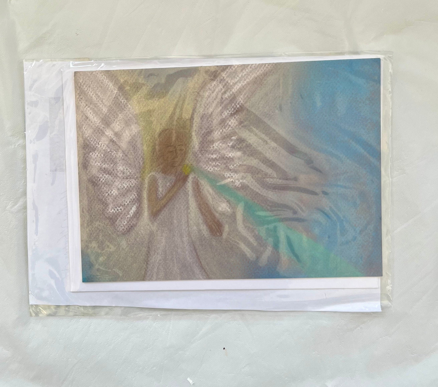 Greeting card or set of 4- Healing Art Angel blessings (Angel Raphael sending emerald green healing energy )