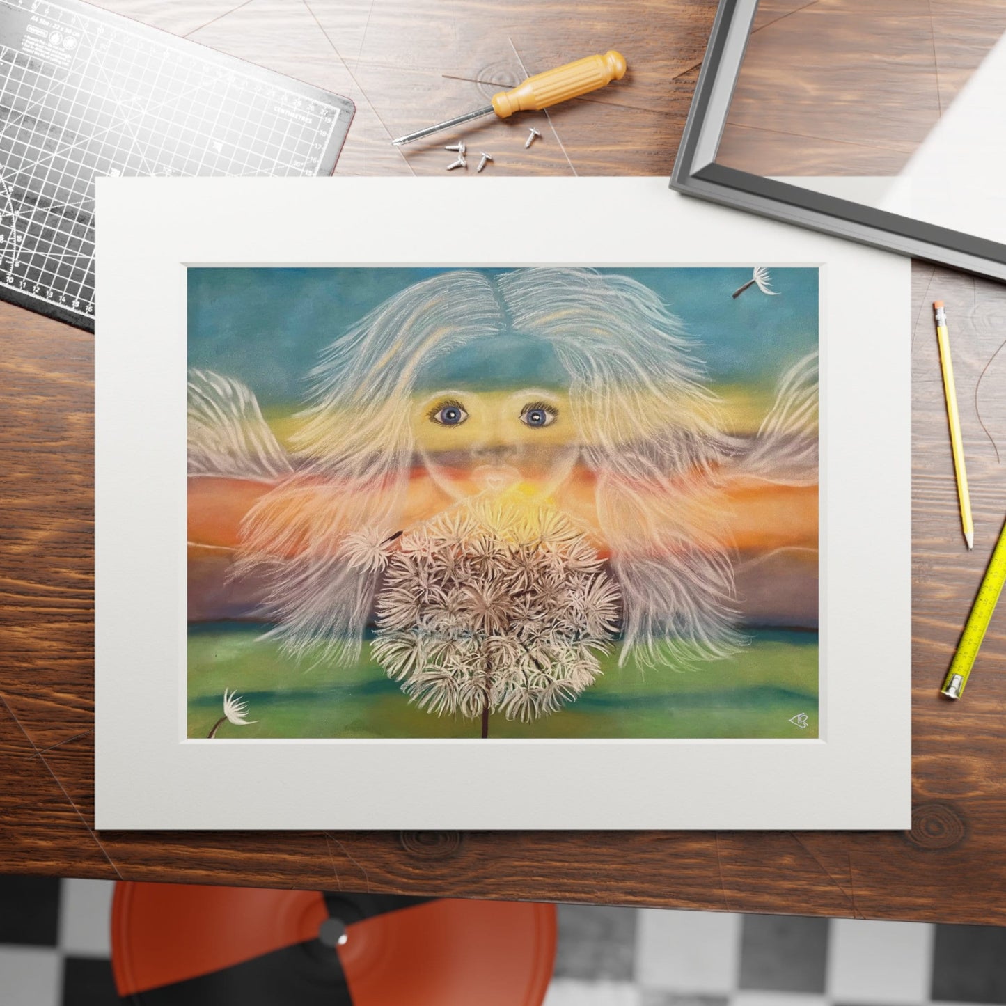 Fine Art Prints (Passepartout Paper Frame) Wishes manifest, energy art, healing print, wind spirit blowing hearts desires into form