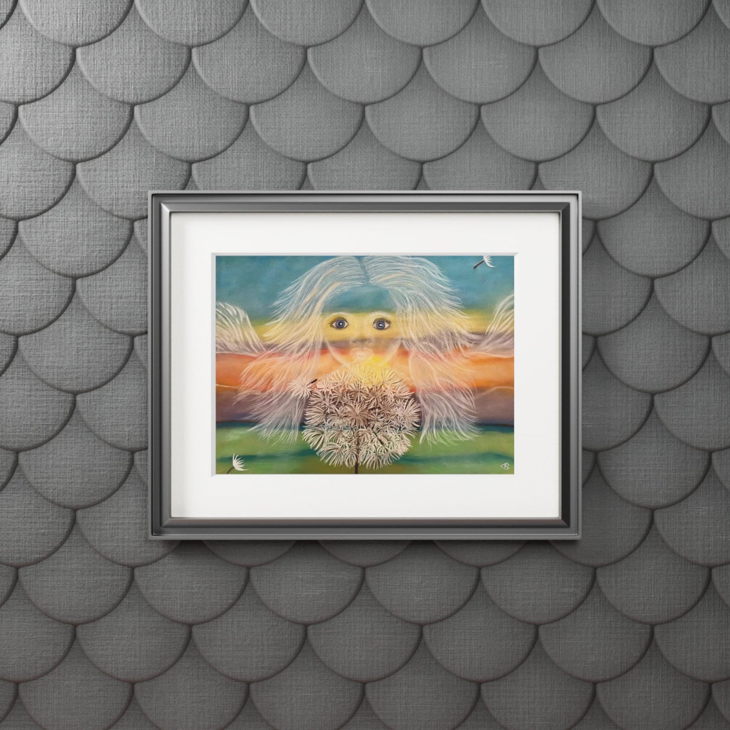 Fine Art Prints (Passepartout Paper Frame) Wishes manifest, energy art, healing print, wind spirit blowing hearts desires into form