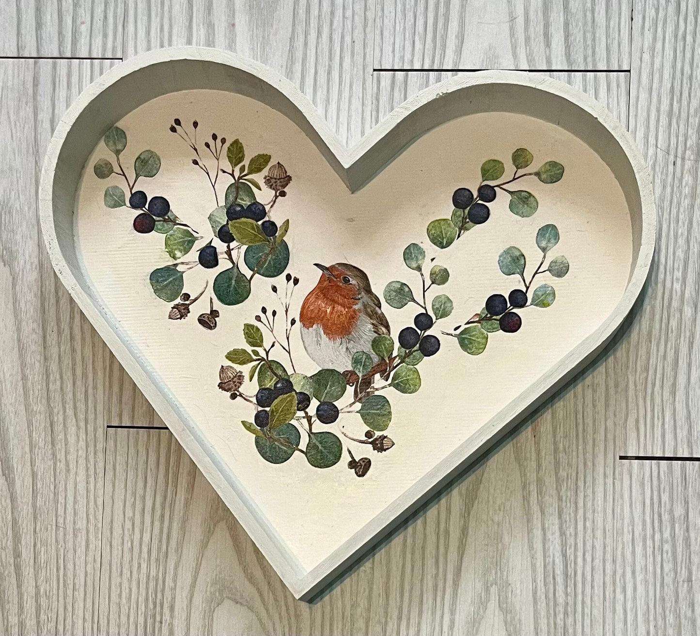 Heart shaped tray, choice of 3 designs, dragonflies, hearts or robin bird in foliage