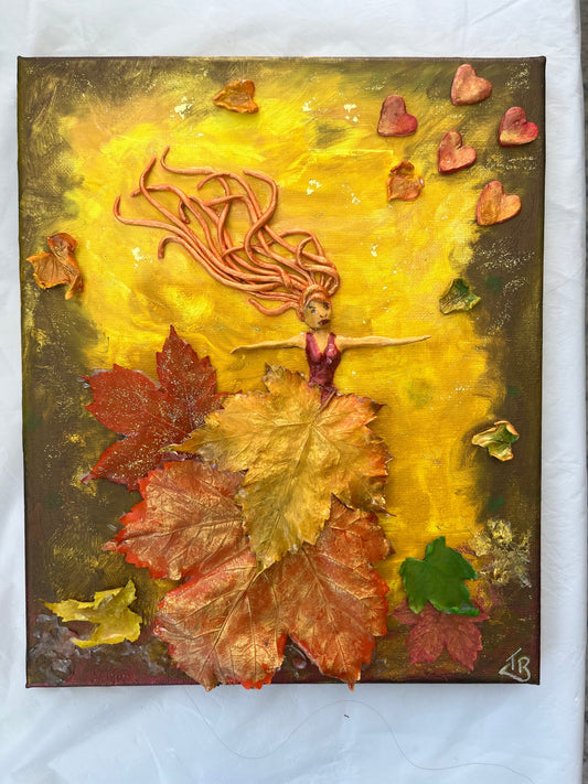 Autumn elemental with leaves 3D painting on canvas