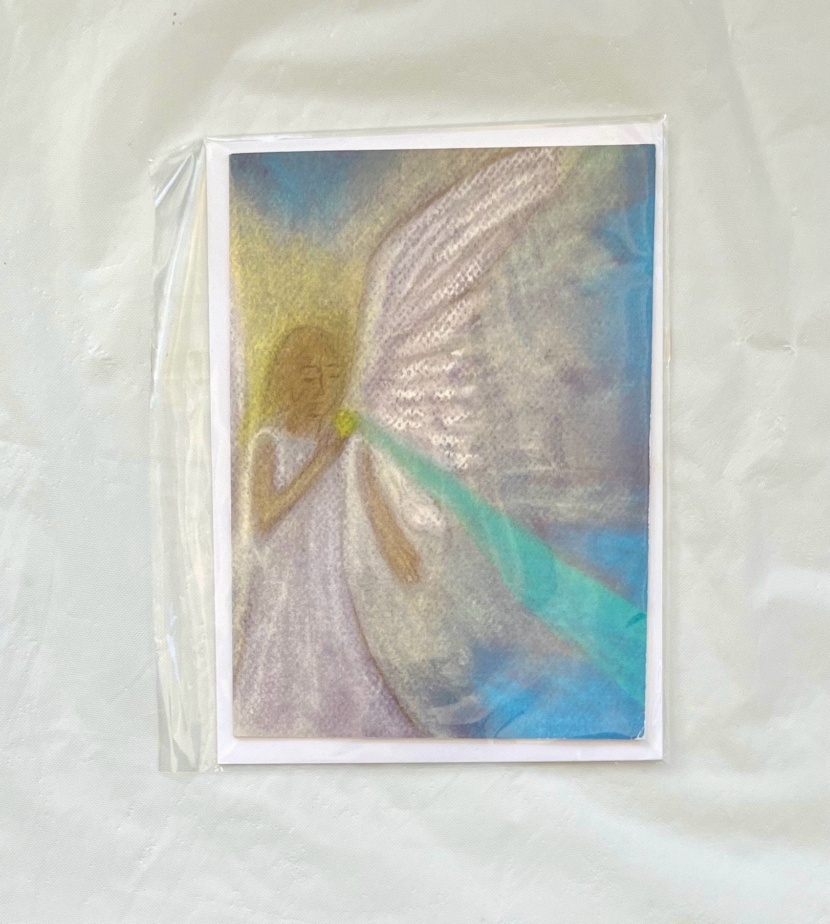 Greeting card or set of 4- Healing Art Angel blessings (Angel Raphael sending emerald green healing energy )