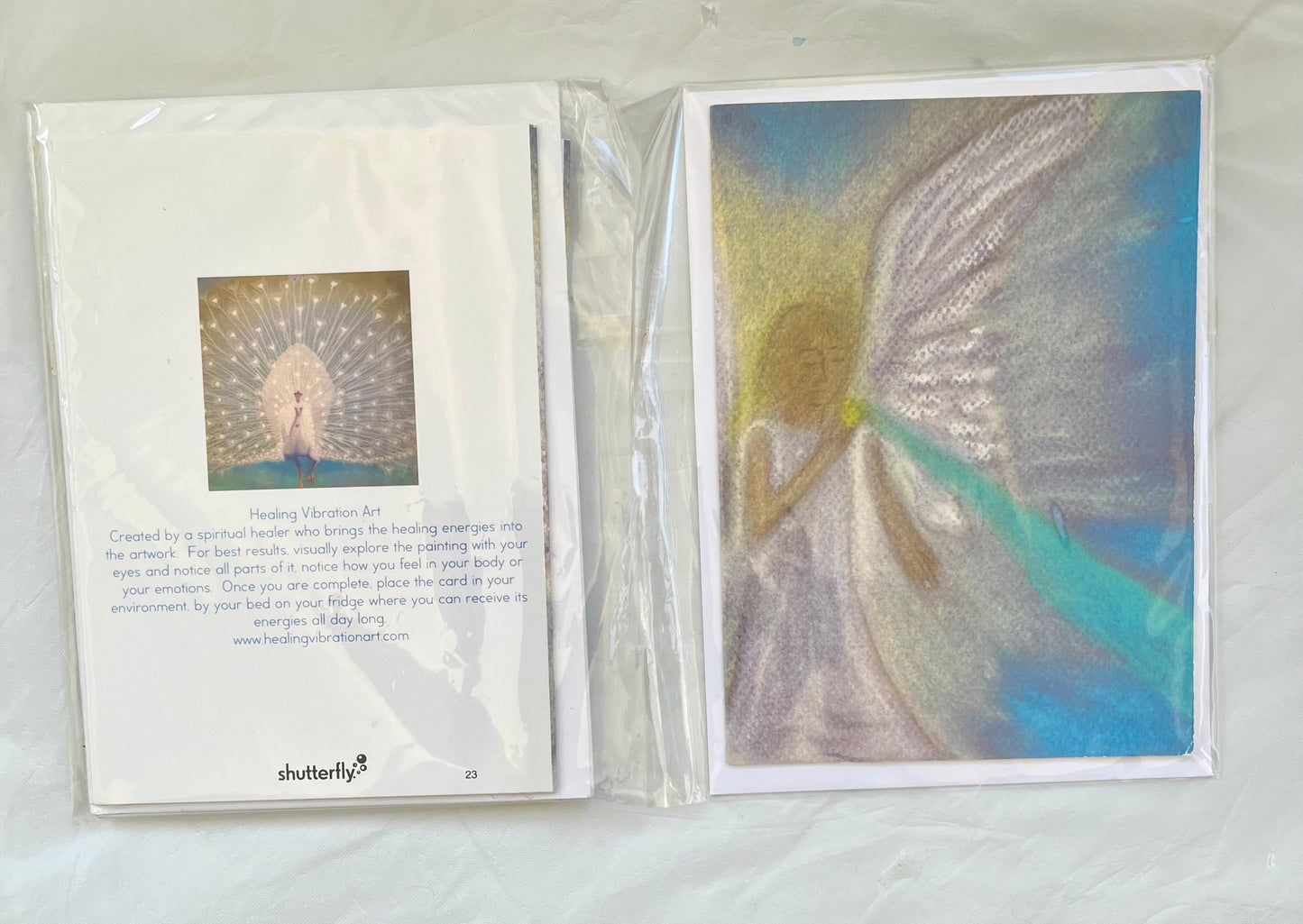 Greeting card or set of 4- Healing Art Angel blessings (Angel Raphael sending emerald green healing energy )