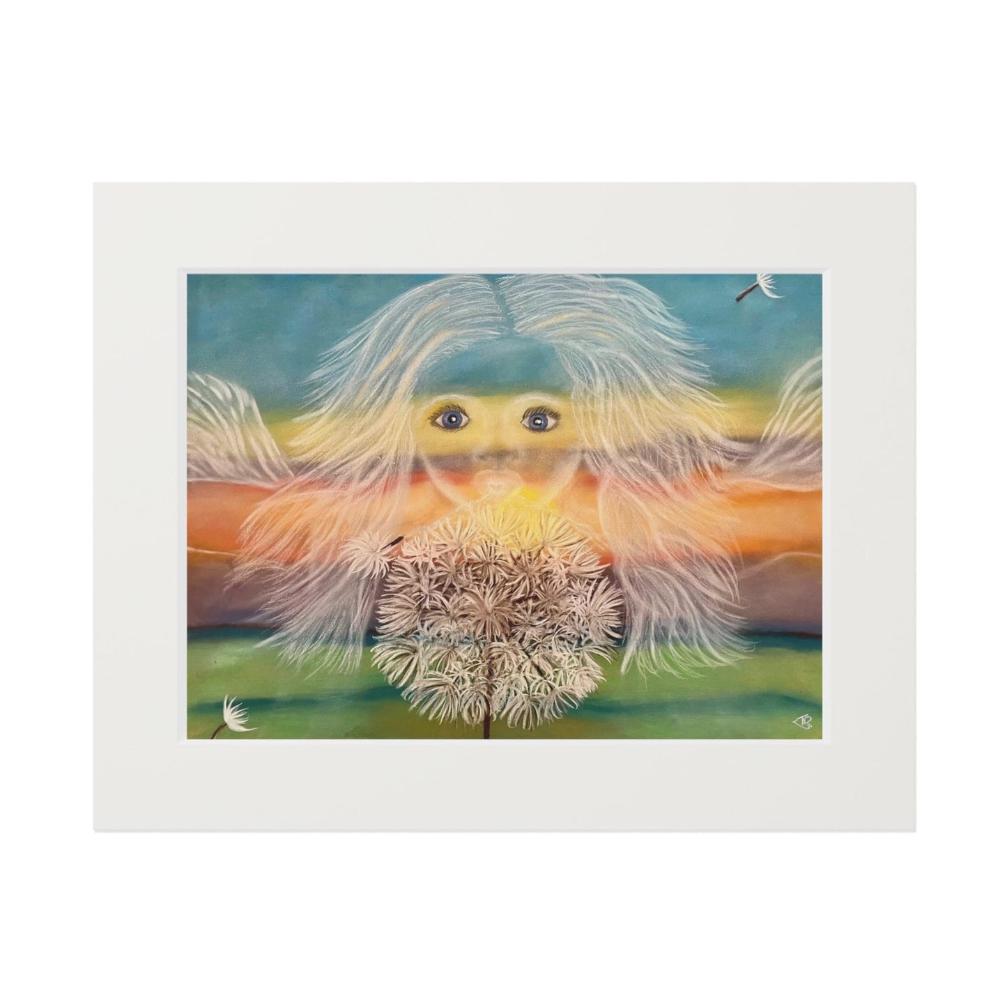 Fine Art Prints (Passepartout Paper Frame) Wishes manifest, energy art, healing print, wind spirit blowing hearts desires into form