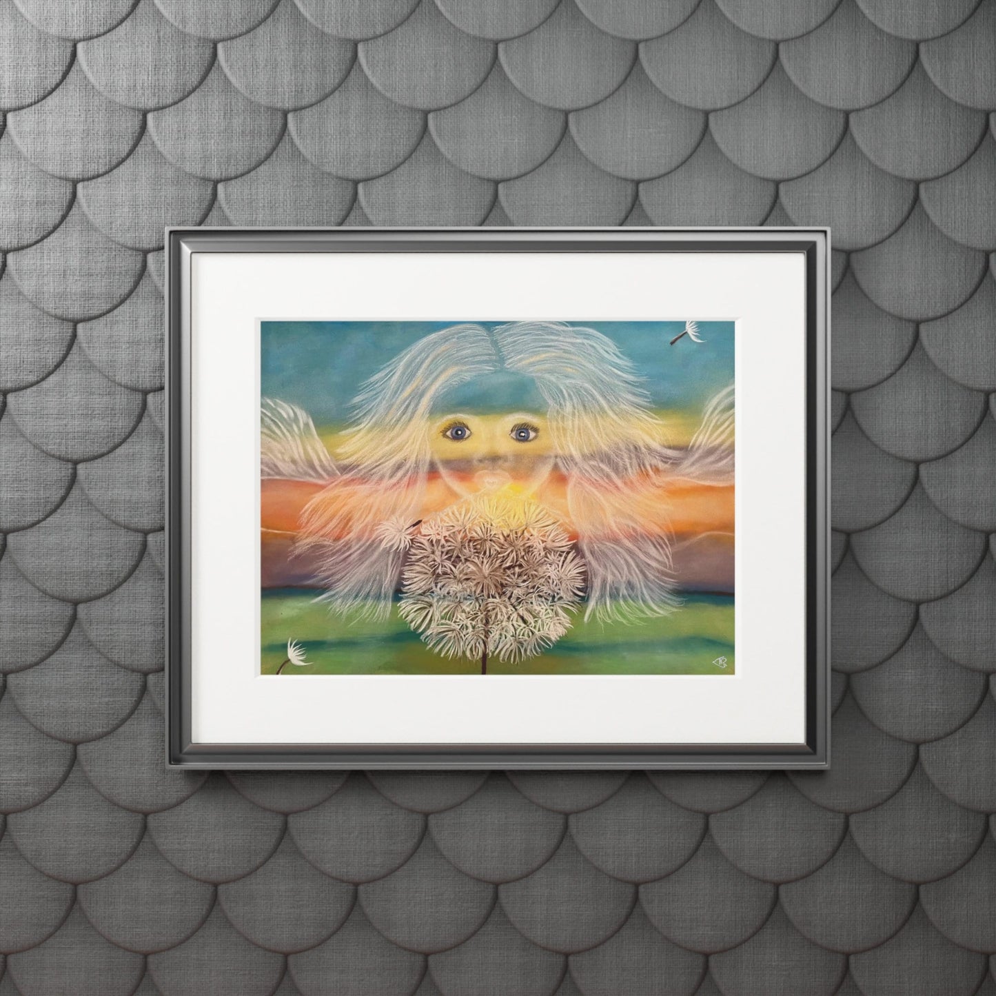 Fine Art Prints (Passepartout Paper Frame) Wishes manifest, energy art, healing print, wind spirit blowing hearts desires into form