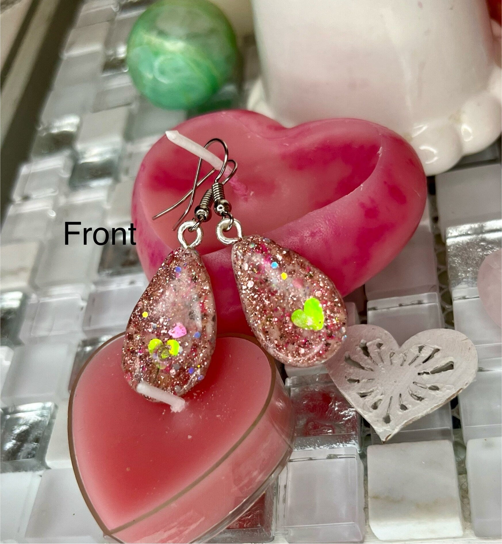 Inspired by Angels earrings set : pink sparkly earring set ( energised with love and peace ) bright pink in one side abd pastel in other