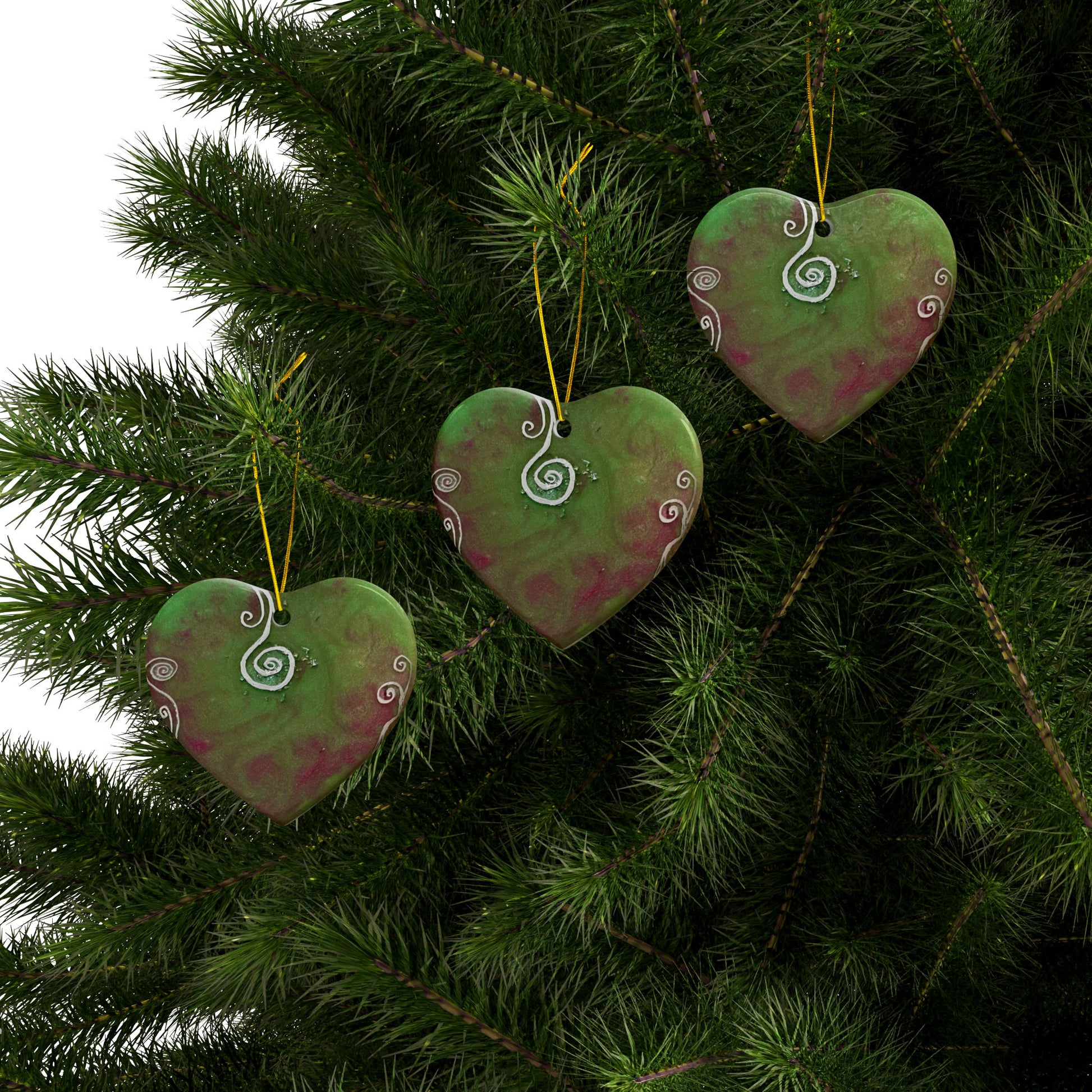 Heart shaped Ceramic Ornaments/Coasters, 2-Side Print, (1pc, 3pcs, 5pcs, 10pcs), contains light codes to