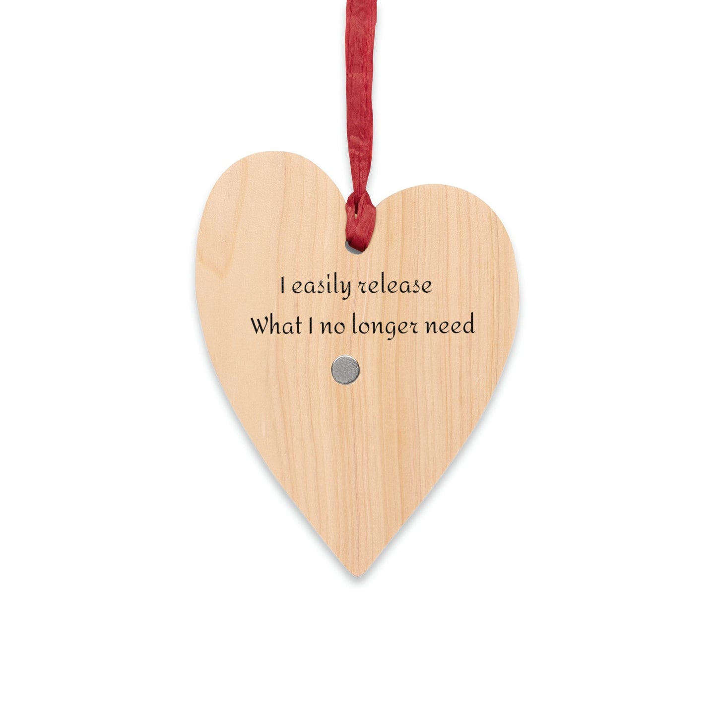 Heart shaped Wooden Ornament, fridge magnet, contains light codes to help your release, detox and upshift