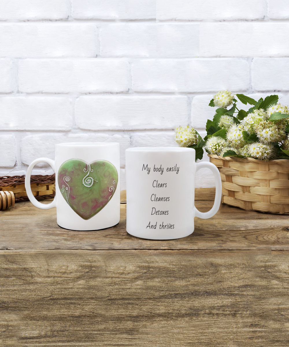 cleansing, clearing, detoxing mug, energised with light codes, heart shape, spiral, 11oz mug, coffee cup, spiritual