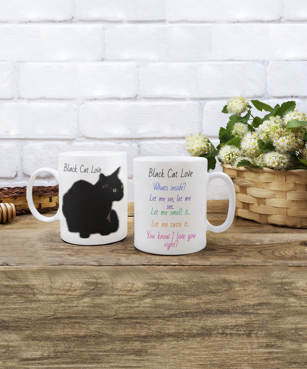 Black cat love, let me taste, smell, see it, I love you, 11oz mug, image of black cat, 15oz, gift for cat lovers, cat parent, cat momma, cat pappa