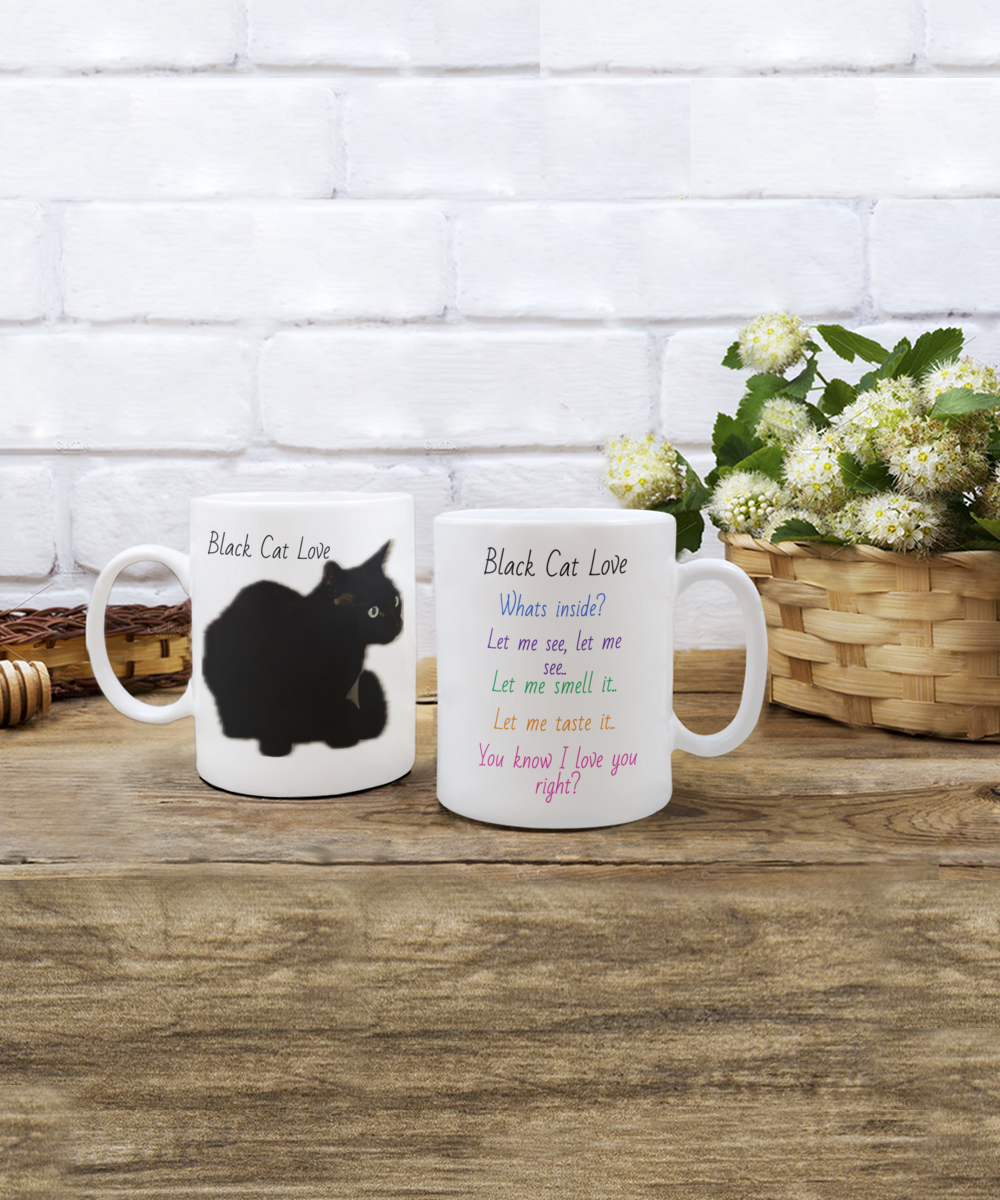 Black cat love, let me taste, smell, see it, I love you, 11oz mug, image of black cat, 15oz, gift for cat lovers, cat parent, cat momma, cat pappa