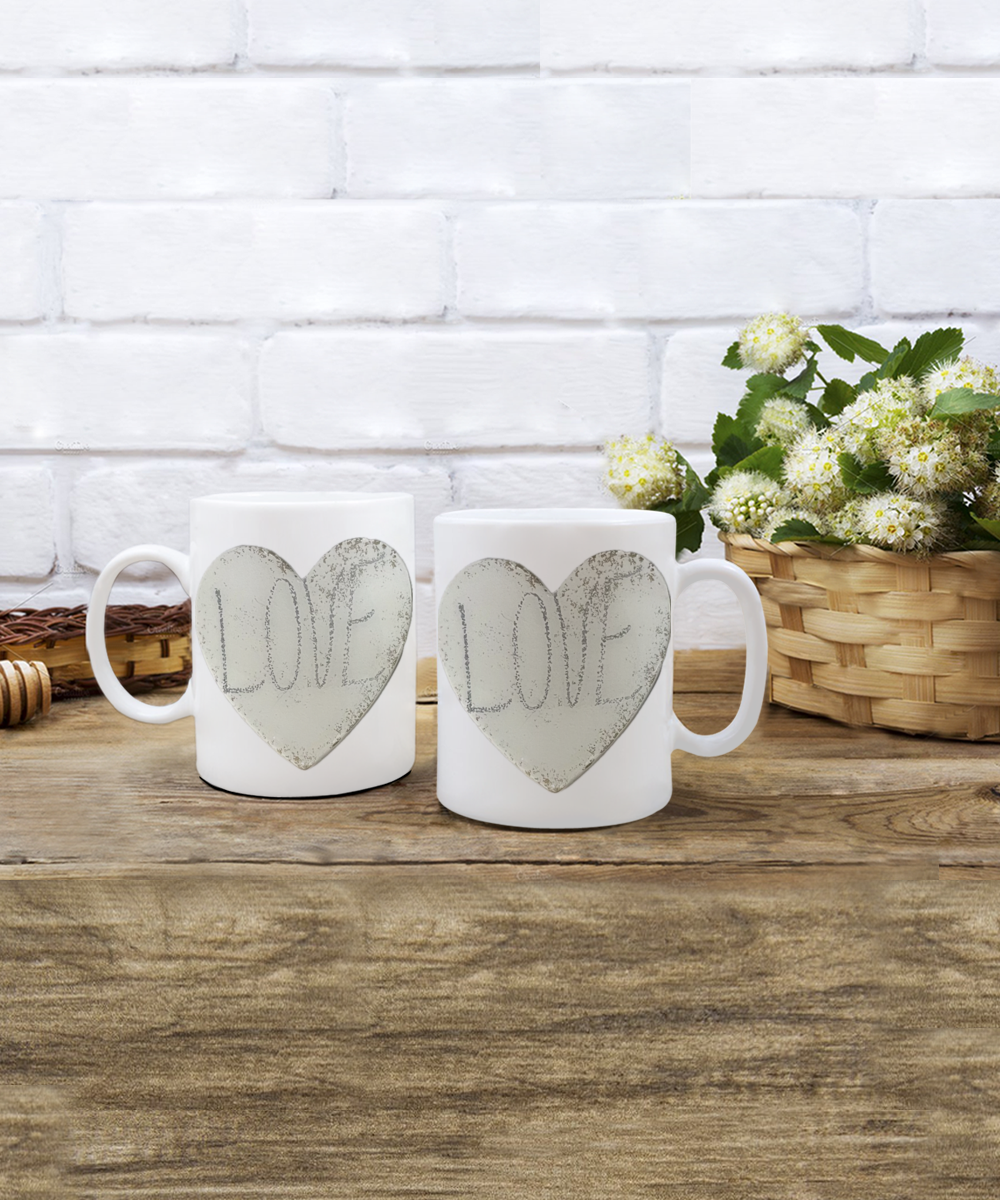 11oz love mug in black or white, stone look, love heart and text, gift for him or her, loved one